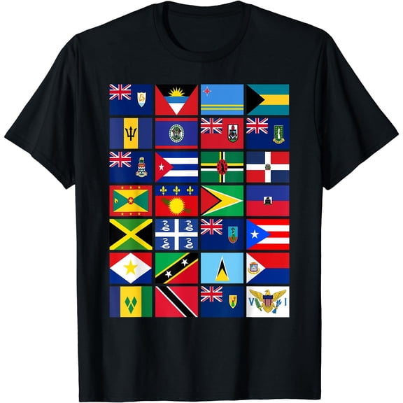 Caribbean Flags Unity Pride Souvenir Geography Gift T-Shirt Black Small