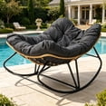 thumbnail image 2 of Ktaxon Oversized Rattan Papasan Chair, Steel Wicker Rocking Seating with Thick Padded Cushion for Patio, Living Room, Backyard, Porch(Yellow Wicker & Gray Cushion), 2 of 12