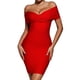 thumbnail image 1 of Vestido BELLA BARNETT con hombros descubiertos, vendaje rojo y cuello en V, 1 of 4