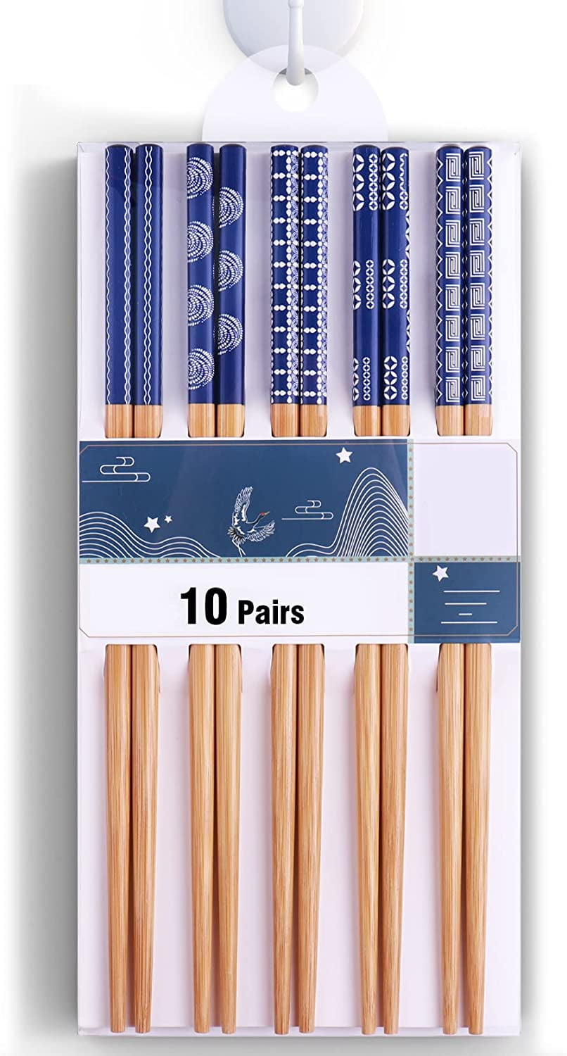 Non-slip 9 1/2 inches Gift Set Multi Colors 5 Pairs Reusable Chopsticks GLAMFIELDS Fiberglass Chop sticks Dishwasher Safe 