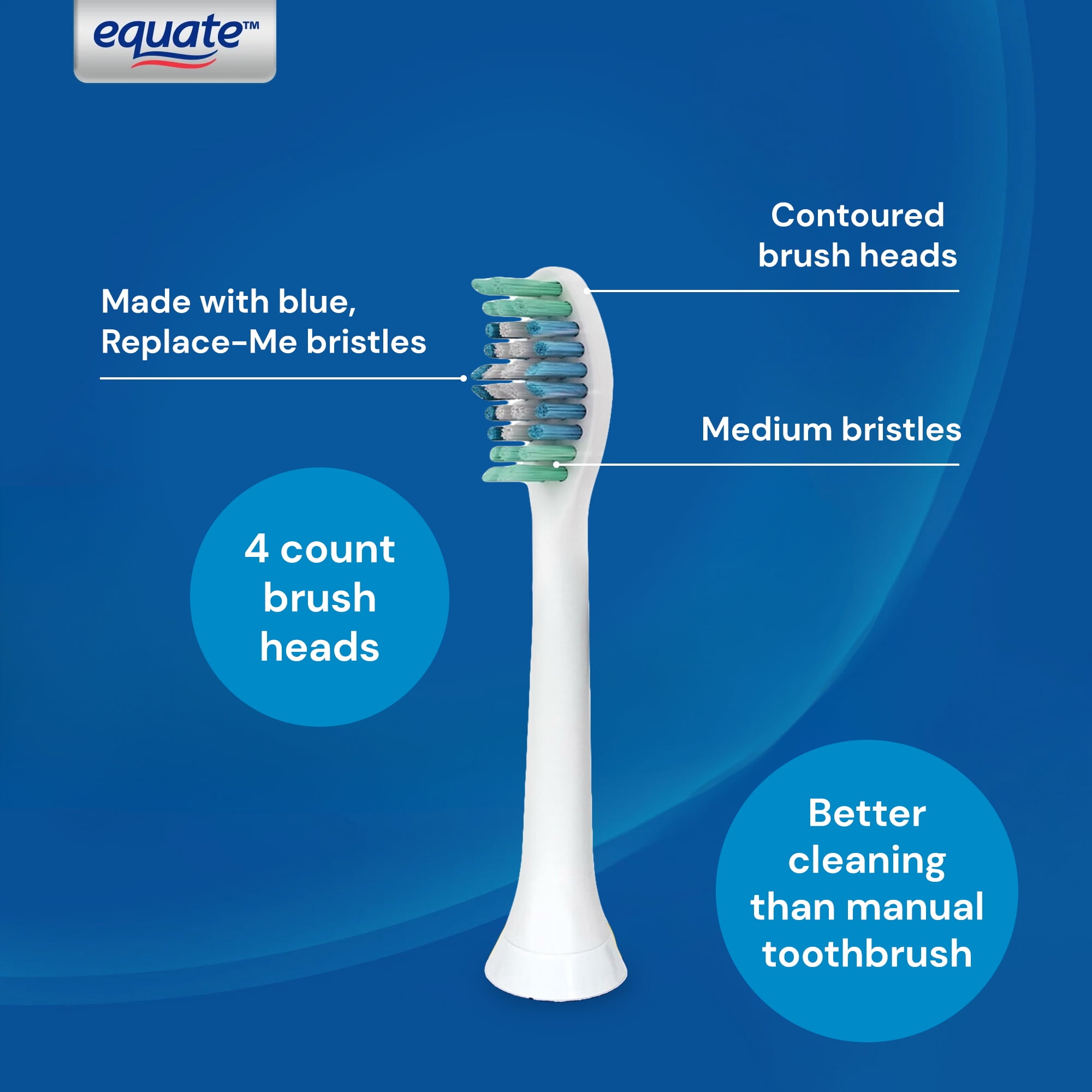 Equate SmileSonic Pro Essential Clean Replacement Toothbrush Brush Heads, White, 5 Count