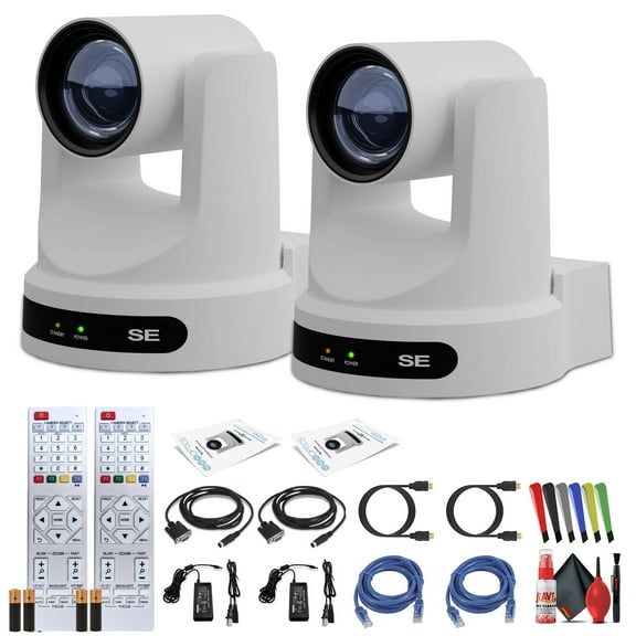 PTZOptics Move SE SDI/HDMI/USB/IP PTZ Camera with 30x Optical Zoom (White) (PT30X-SE-WH-G3) (2-Pack)   Lens Cleaning Kit   HDMI Cable   Ethernet Cable   Color Wire Ties