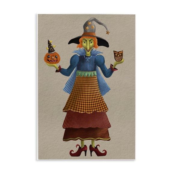 Stupell Industries Cottage Halloween Witch in Plaid Wall Plaque Art, 10 x 15, by Regina Moore