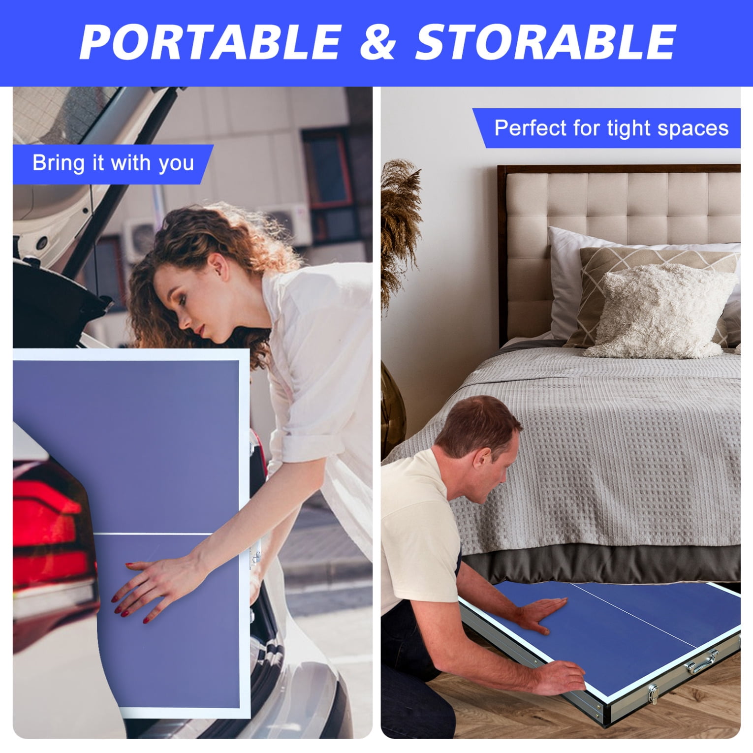 5ft Mid-Size Foldable Table Tennis Table with Portable Design for Home & Office, Includes Net, 2 Paddles & 3 Balls - Durable MDF Top & Space-Saving Fold & Roll Storage Solution