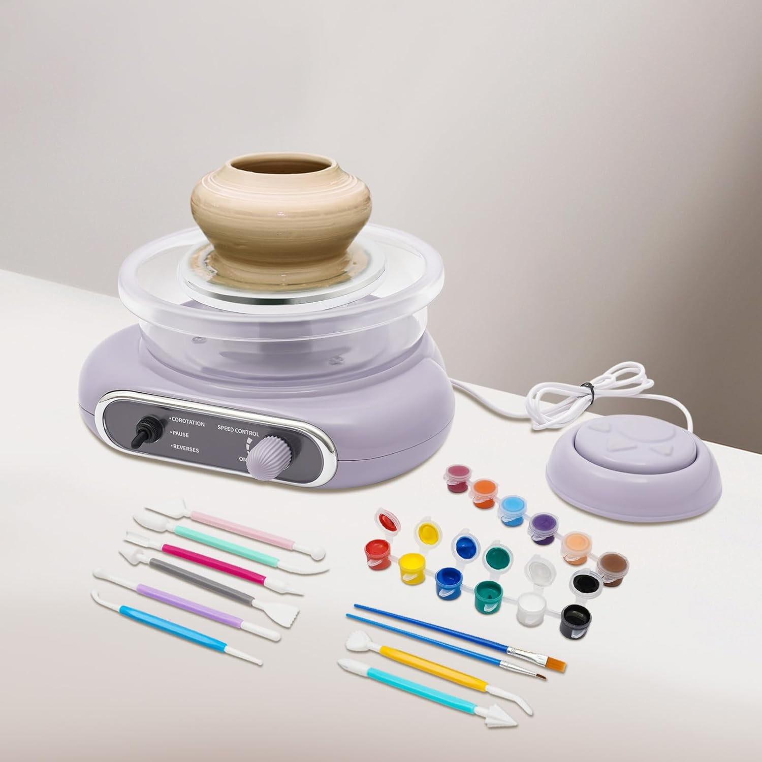 Portable Electric Pottery Wheel for Beginners Kit, Tabletop Clay Wheel for Pottery with 8 Sculpting and Shaping Tools, for Pottery Classes, Pottery Studios, Families, Beginners