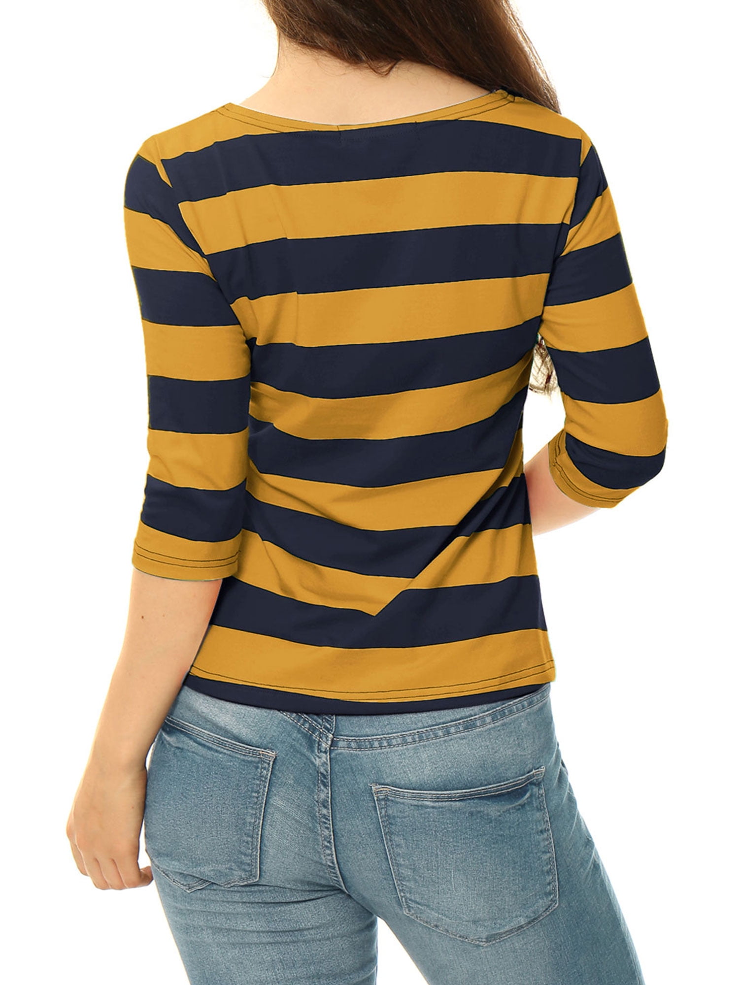 DARING DIVA Women's Halloween Costume Boat Neck Top T-Shirts M Mustard Navy