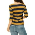 thumbnail image 3 of INSPIRE CHIC Women's Striped Shirts Slim Fit Elbow Sleeves Boat Neck T-Shirt S Mustard Navy, 3 of 7