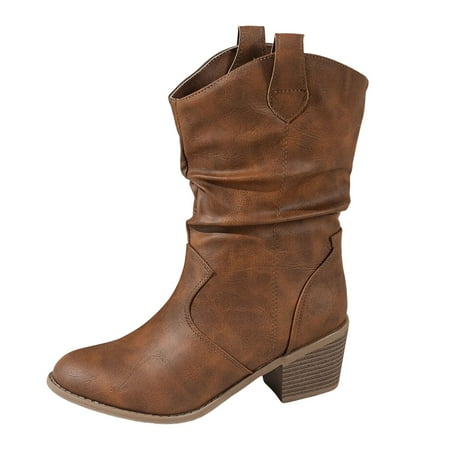 GHSOHS Boots for Women Waterproof Boots Ankle Booties Shoes Black Boots for Women British Black Boots Suede Pleated Round Head Casual Short Boot Cowgirl Boots Rain Boots Comfort Booties Size 38