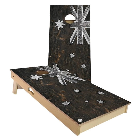 Skip's Garage | Australia Flag Rustic Cornhole Board Set | Includes Boards & Bags | Choose Your Size & Accessories