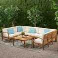 thumbnail image 5 of GDF Studio Capri Outdoor 9 Seater Acacia Wood Sectional Sofa Set, Teak and Blue, 5 of 11