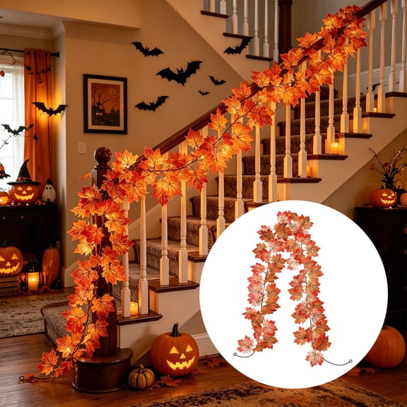 Fall Maple Leaf Garland, 6.5Ft Thanksgiving Artificial Garland with Sturdy & Flexible Stems, Vibrant Autumn Colors, Ideal for Staircase, Fireplace, Halloween Home Decor