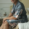 thumbnail image 6 of SRZYMJ Mens Silk Robe Slip Satin 2 Piece Suit Crane Printed Sleepwear Chemise Nightgown & Robe, 6 of 6