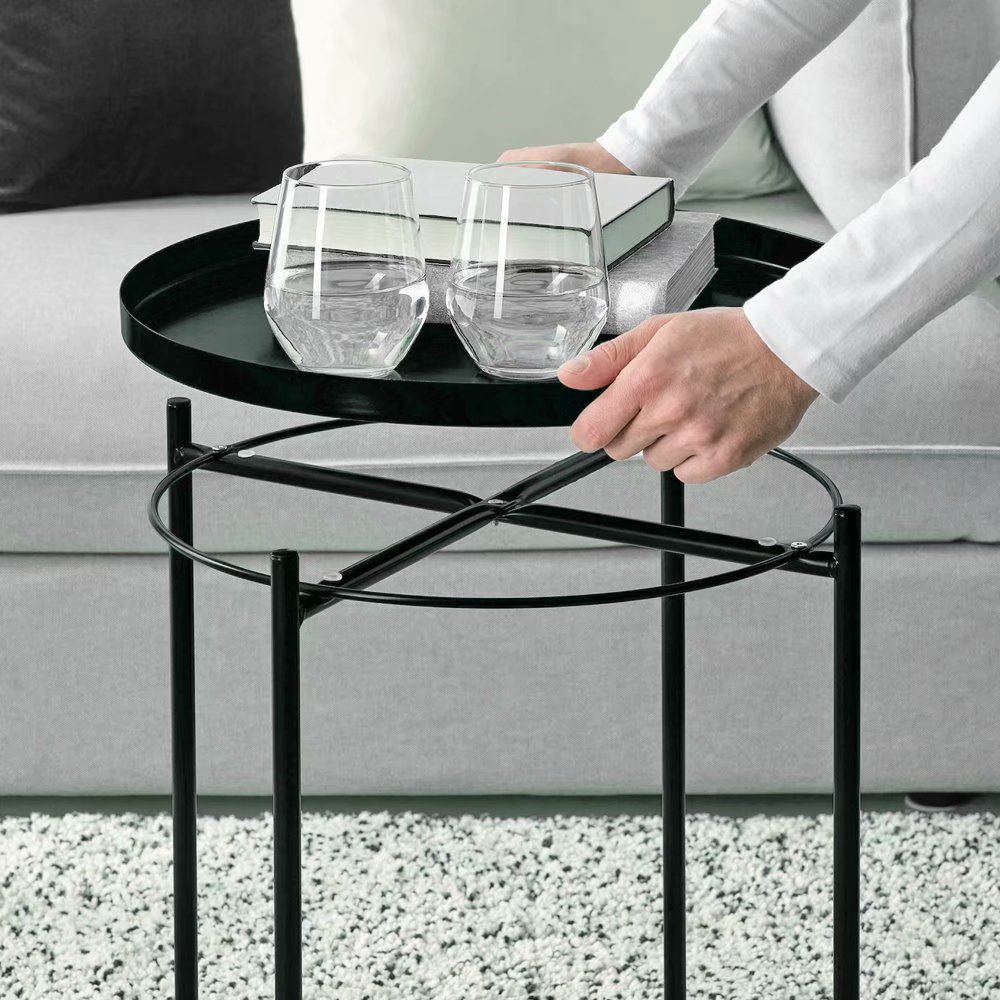 HOMRITAR Side Table Round Metal, Outdoor Side Table Small Sofa End Table Indoor Accent Table Round Metal Coffee Table Waterproof Removable Tray Table for Living Room Bedroom Balcony Office Black - image 2 of 7