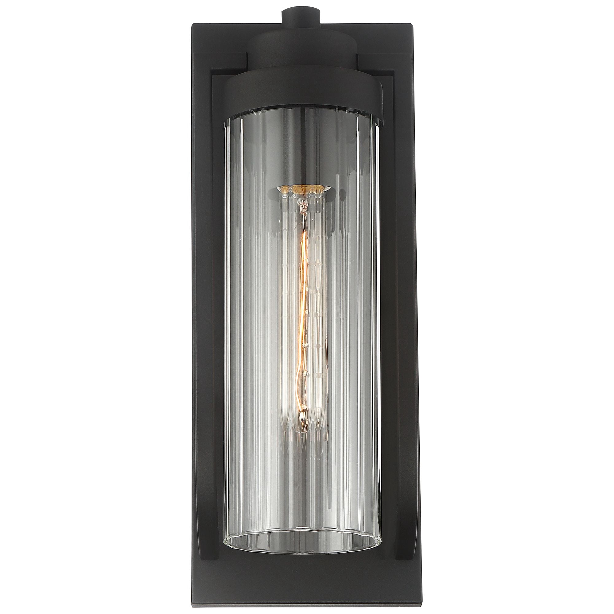 Possini Euro Design Bogata Modern Outdoor Wall Light Fixture Textured Black 15 1/2" Clear Ribbed Glass for Post Exterior Barn Deck House Porch Yard