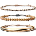 thumbnail image 1 of Nvzi Pulsera de cuerda ajustable hecha a mano con cuentas de piedra natural, 3 piezas A04, 1 of 5