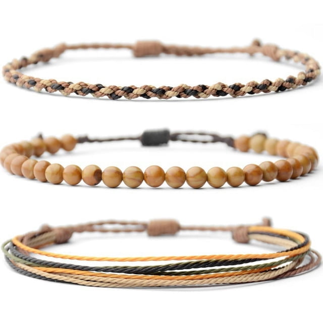 Nvzi Pulsera de cuerda ajustable hecha a mano con cuentas de piedra natural, 3 piezas A04