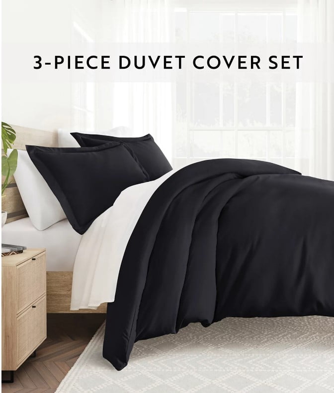 Ienjoy Home Soft Solid 3-pc Duvet Cover Set-Full/Queen -Black