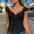 thumbnail image 2 of GJSYRH Women's Button Down Shirts Ruffle V Neck Cap Sleeve Nabydoll Crop Tops Summer Cute Slim Fit Coquette Tops Black S, 2 of 4
