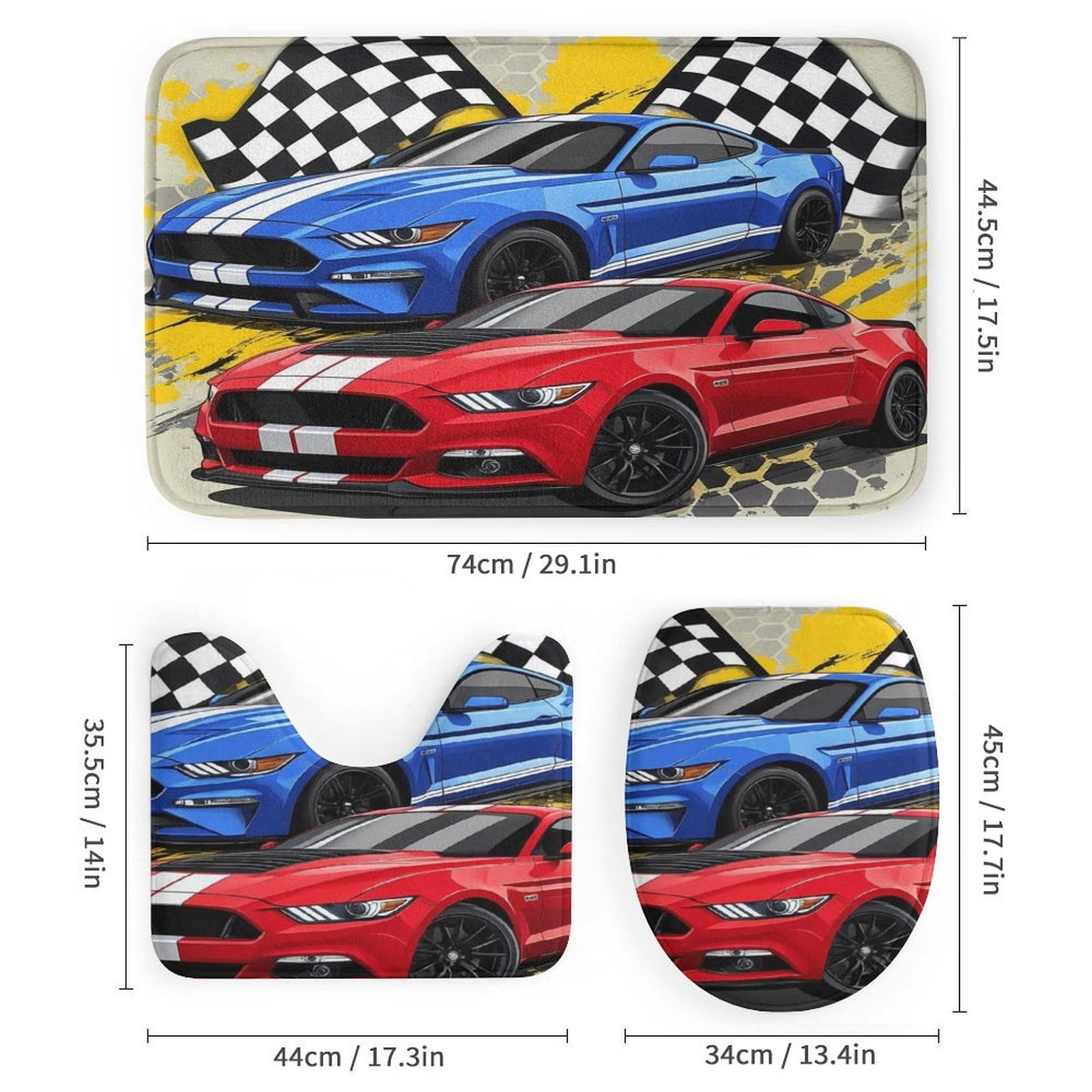 3D Cartoon Race Sports Car Shower Curtain Waterproof Bathroom Curtain Set with Hooks Home Decor Bathroom Curtains 4pcs