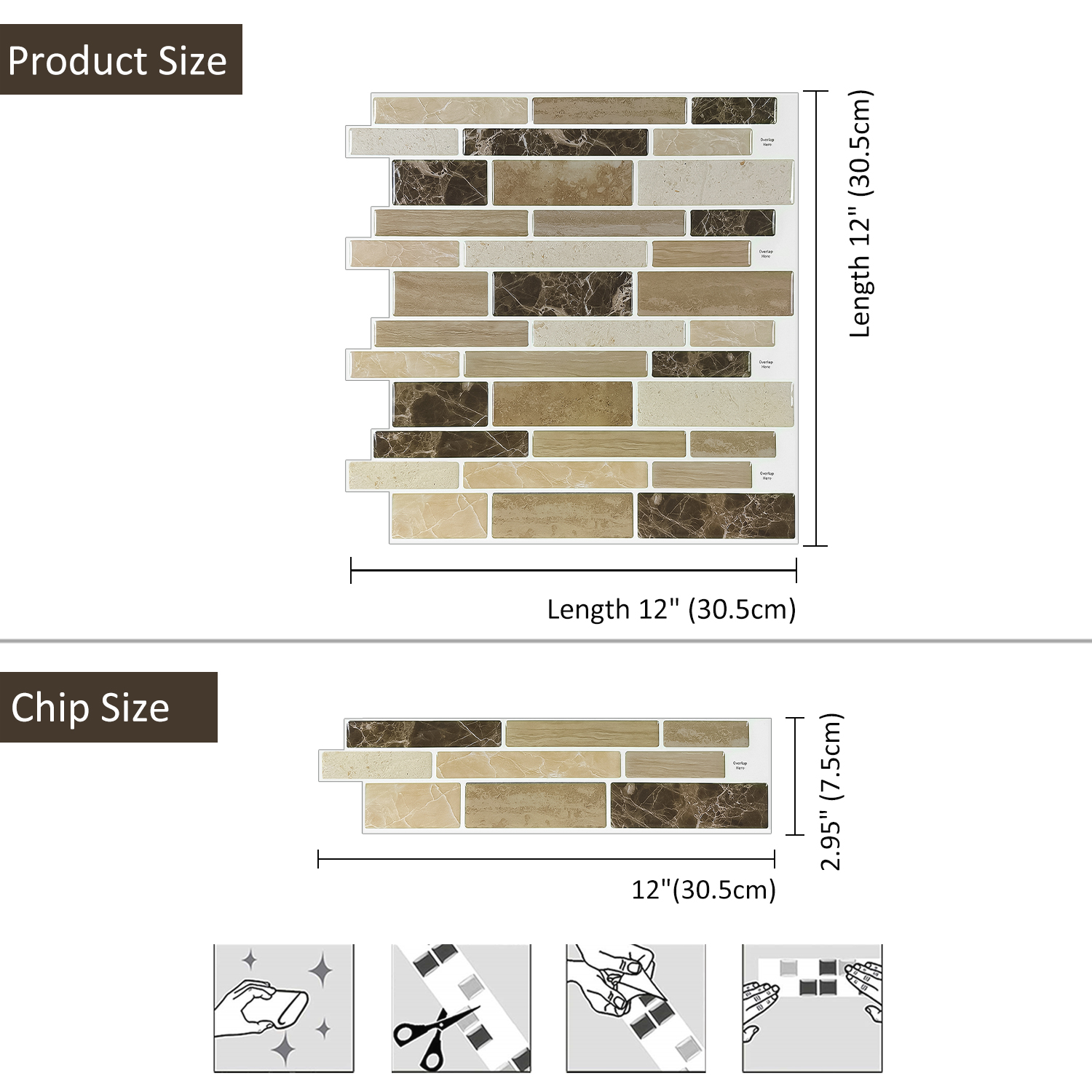 Clever Mosaics 12" x 12" Marble Vinyl Tiles, for Kitchen Backsplash 10 Pieces