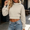 thumbnail image 4 of LEKWK Cropped Hoodie Women Long Sleeve Warm Athletic Sweatshirts with Pocket Relaxed Fit Fall Winter Activewear for Casual Everyday Workout Gym, 4 of 7
