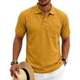thumbnail image 6 of Mens Waffle Knit Polo Shirt Short Sleeve Button Down Pocket Top Casual Summer Golf Tee for Men Lightweight Breathable Fit Ginger M, 6 of 6