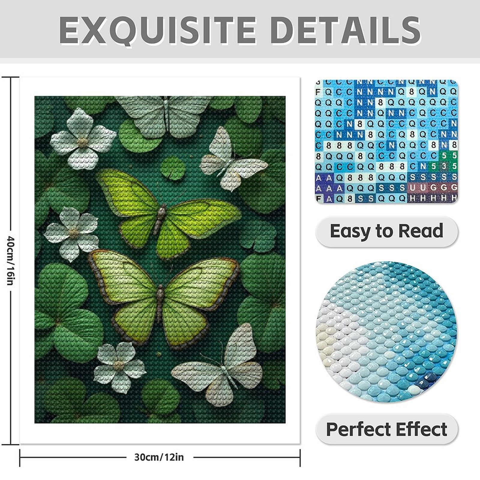 Diamond Art Kits for Adults - Modern Butterfly Green Print No.618 5D Frameless Dimond Painting Kit for Adults Beginner, Round Diamond Kits for Home Wall Decor, Gift for Women