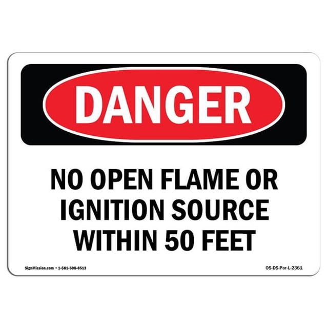 SignMission OS-DS-A-1218-L-2361 12 x 18 in. OSHA Danger Sign - No Open Flame or Ignition Source within 50 Feet