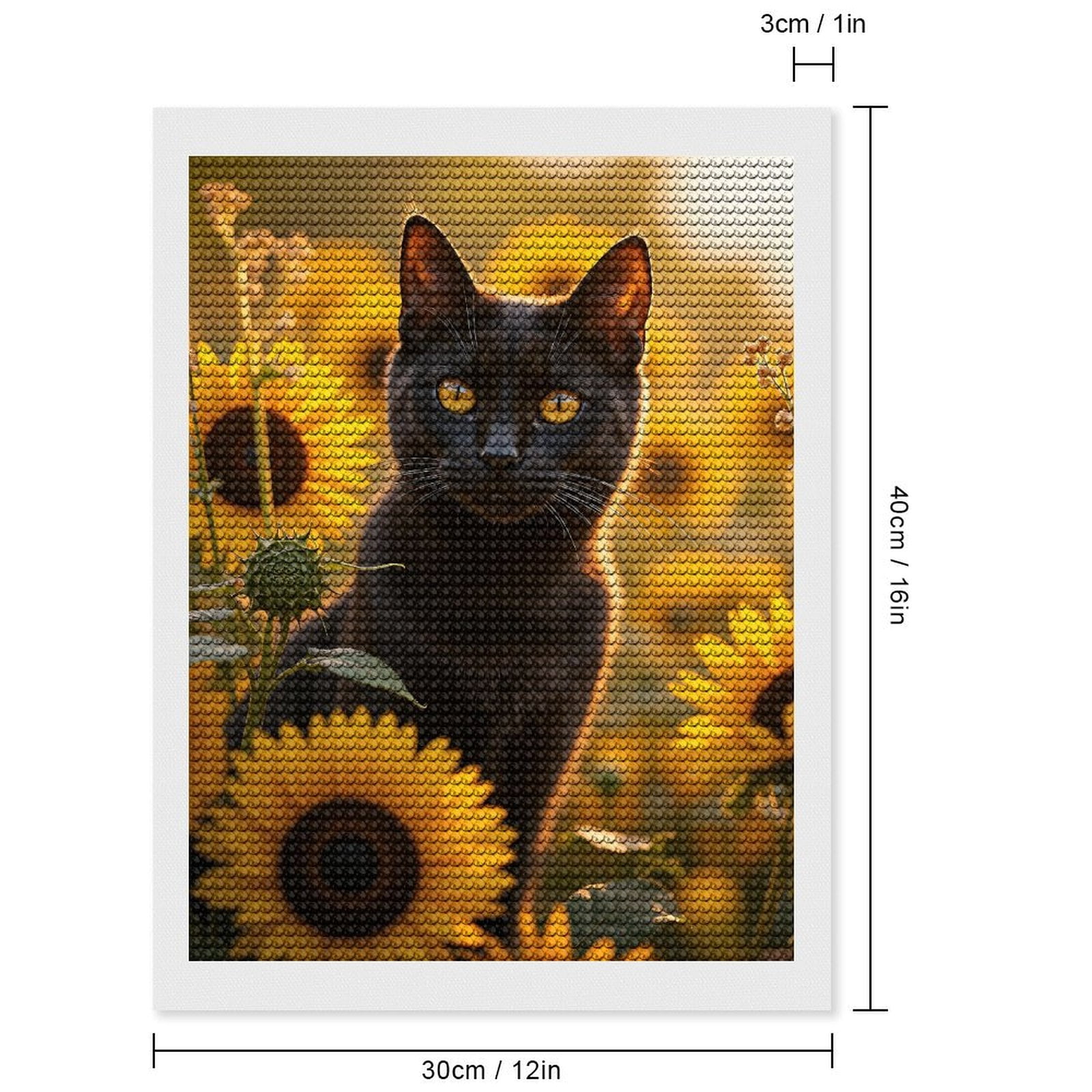 Diamond Art Kits for Adults, Black Cat Sunflowers Golden Glow 5D Diamond Painting Kits for Adults Beginners, DIY Full Drill Diamond Painting, Gem Art and Crafts 12x16