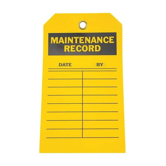 Tag, Maintenance, Polyester, 7 in H x 4 in W, Yellow, Rectangle, 10 PK