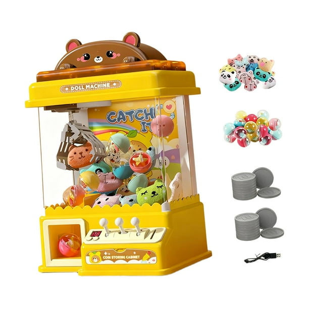 Juego de mesa Claw Machine, juego de grúa Claw con muñecos de peluche, diseño de oso interactivo Amarillo