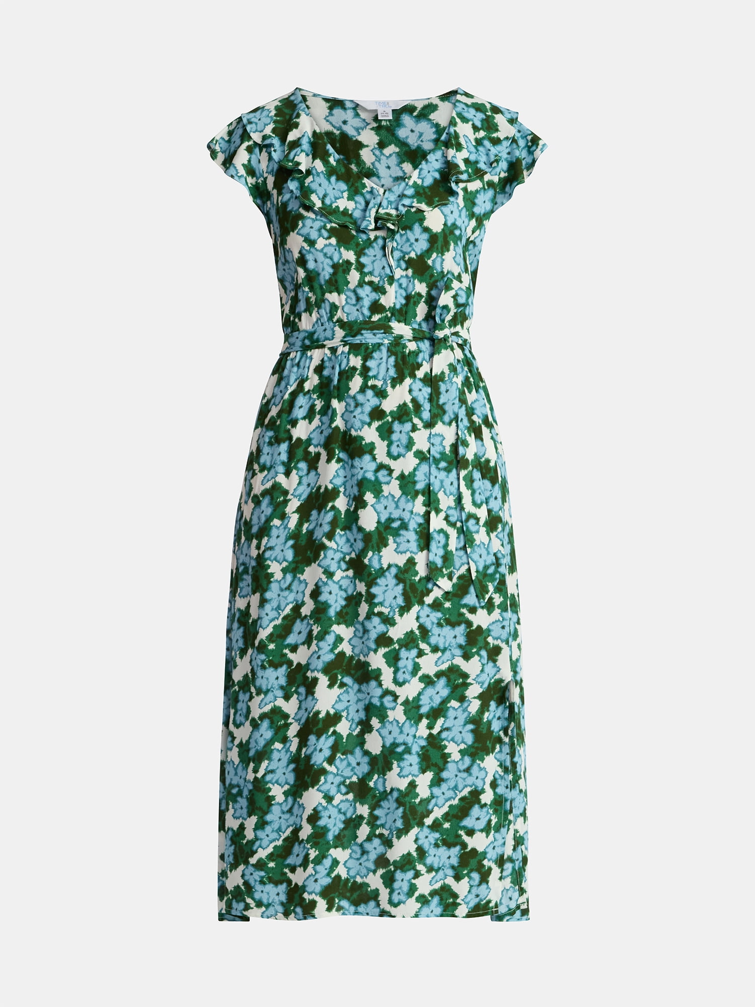 Time and Tru Women's and Women's Plus Ruffle Midi Dress with Flutter Sleeves, Sizes XS-4X
