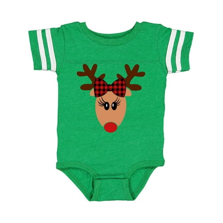 

Inktastic Cute Girl Reindeer with Buffalo Plaid Bow Gift Baby Boy or Baby Girl Bodysuit