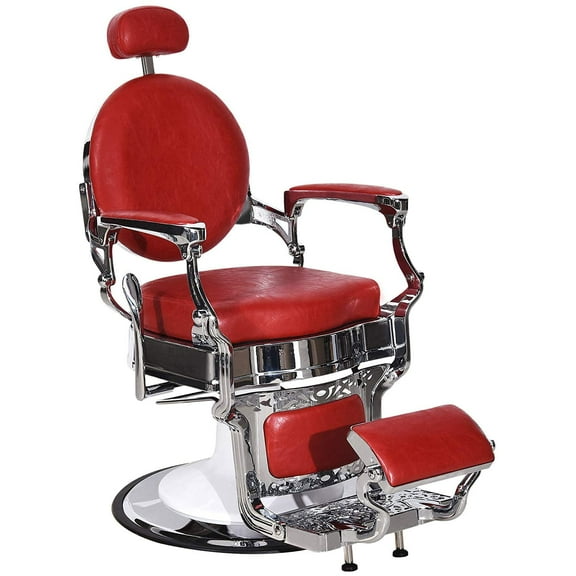 BarberPub Vintage Barber Chair All Purpose Heavy Duty Metal Hydraulic Recline Salon Beauty Spa Chair Red 3860
