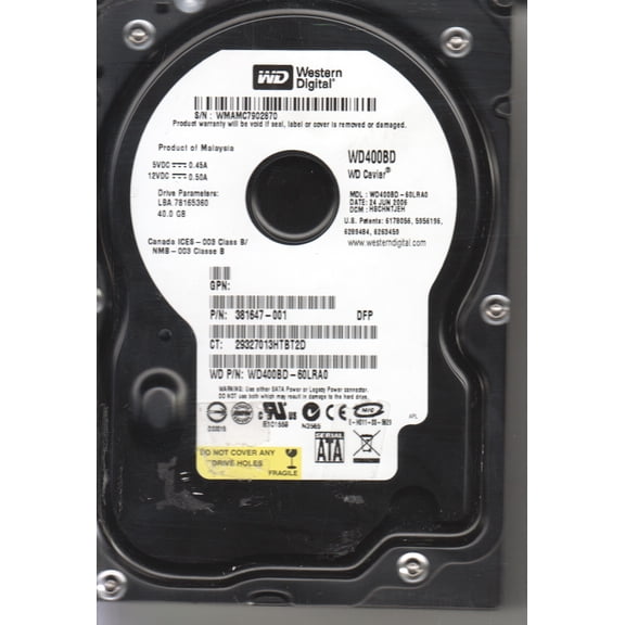 WD400BD-60LRA0, DCM HSCHNTJEH, Western Digital 40GB SATA 3.5 Hard Drive