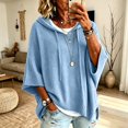 thumbnail image 2 of WULMLEO Women's Oversized Hooded Poncho Sweater 3/4 Batwing Sleeve Knitted Sweater Sky Blue L, 2 of 5