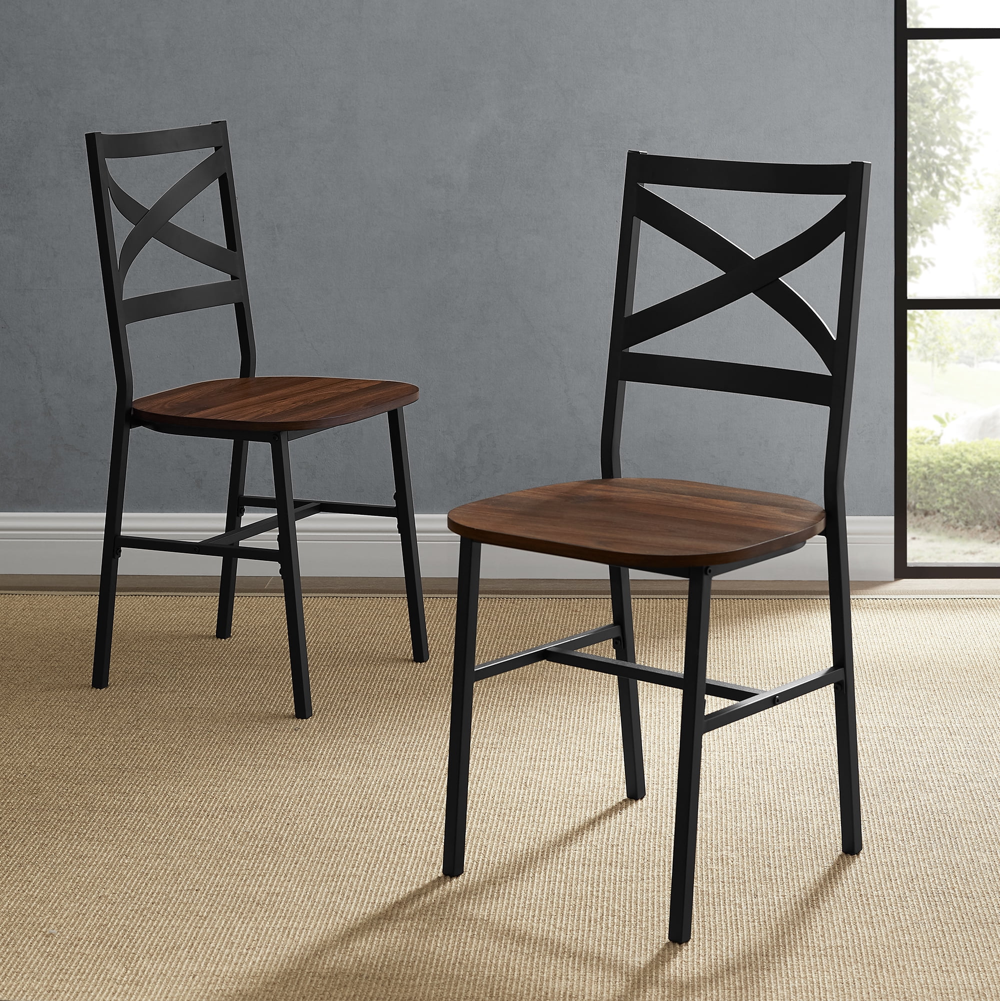 Rustic Industrial Wood Dark Walnut Dining Chair, Set of 2 by Manor Park