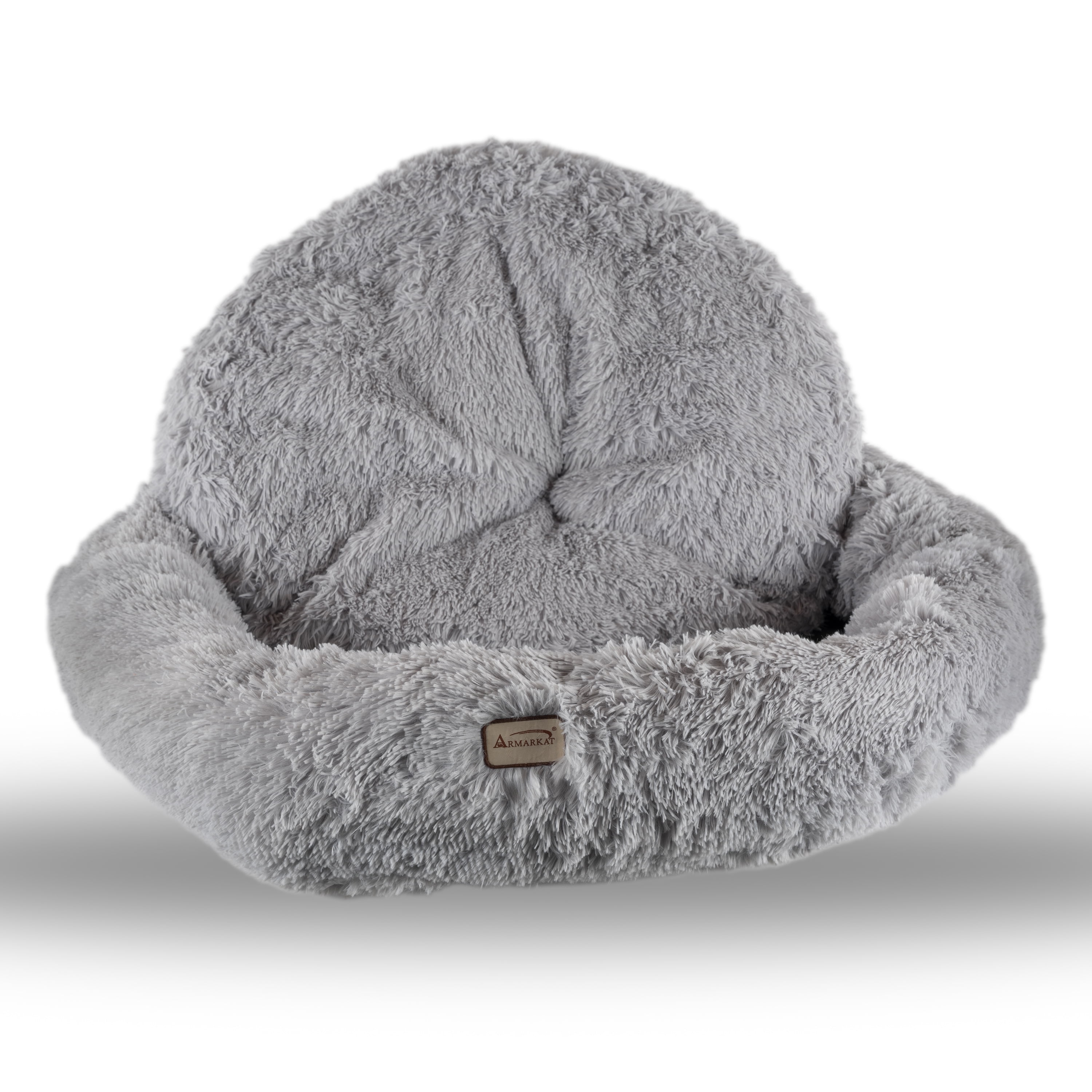 Dog Bed Cat Bed Donut, Long Faux Fur Pet Bed, Warm Donut Cuddler, Round Plush Dog Beds for Large Medium Dogs and Cats, Armarkat, C71