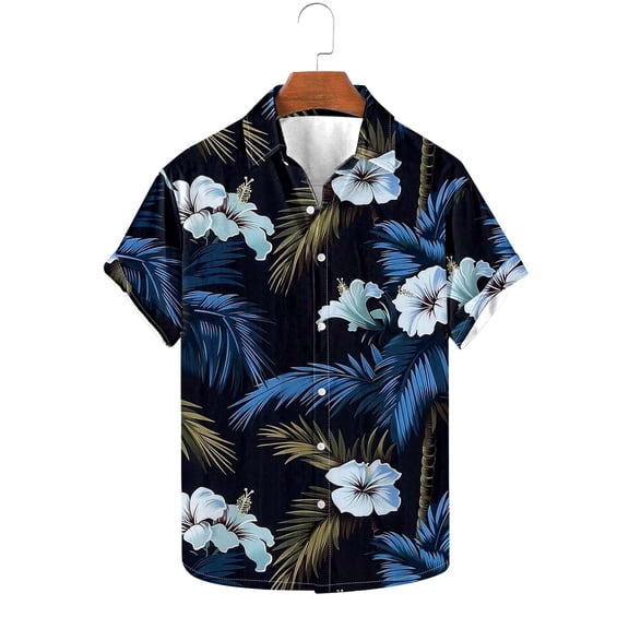 Yaoyar Men's Floral Print Hawaiian Style Short Sleeve Button Down Collar Shirt Hawaiian Shirt for Men Tropical Design Top Island Theme Down Summer Beach Floral Shirts Tee