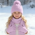 thumbnail image 2 of BRICH Kids Winter Hat Gloves Scarf Set Hat Beanie with Pom Winter Knit Neck Mittens for Girls Toddlers Purple One Size, 2 of 8