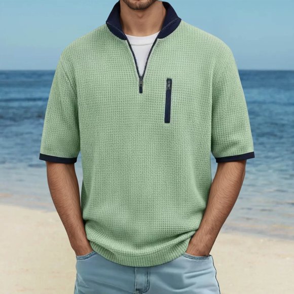 Product Classification Men's Shirts - Knit Short Sleeve Shirt Casual Breathable Comfort Fit Top For Business Leisure Outdoors Everyday Wear Versatile Summer Top for Daily Style