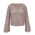 thumbnail image 5 of Crunowin Women's Fashion Sweater, Long Sleeve Hollow Out Knitted Solid Color Crewneck Casual Pullover Tops Pink M, 5 of 6