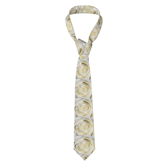 Naloa White Rose Print Solid Color Tie Formal Necktie for Men,Suitable for business, daily life, work