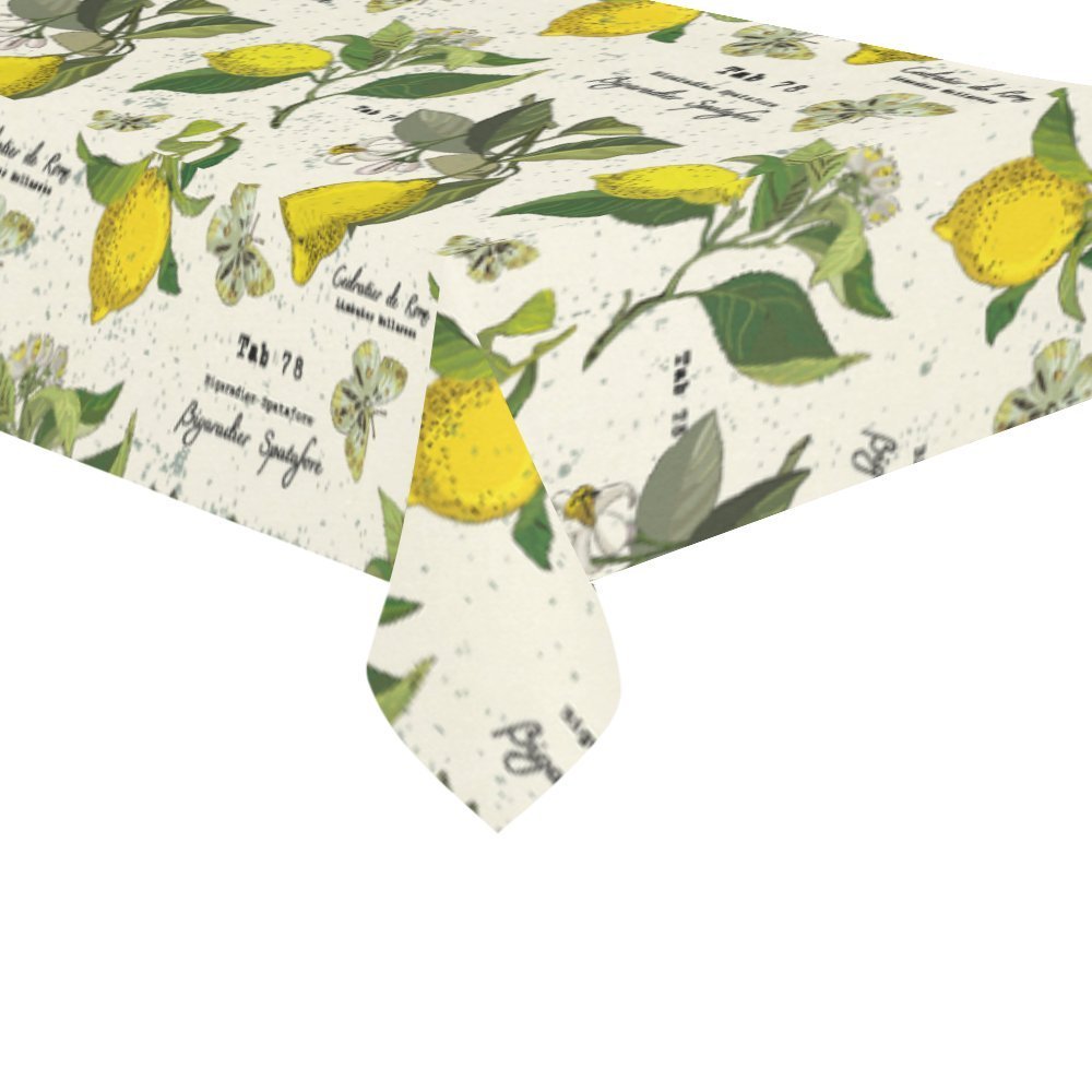 MYPOP Home Vintage Botanical Lemon Butterfly Cotton Linen Tablecloth 60x120 Inches, Flower