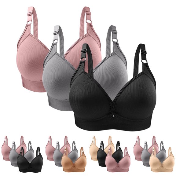 Women's Daily Bra 3 Pack Wireless Cotton Bras Comfortable Gathering Bras for Women Full Coverage Soft Breathable Casual Wear No Wire Everyday Bra | CSEONE,Beige 40/90