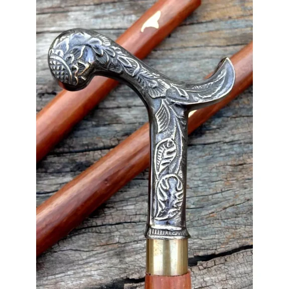 Vintage Solid Brass Antique Royal Brass Handle Wooden Walking Stick Handmade Cane Classic Elegance Unisex Adult Gift