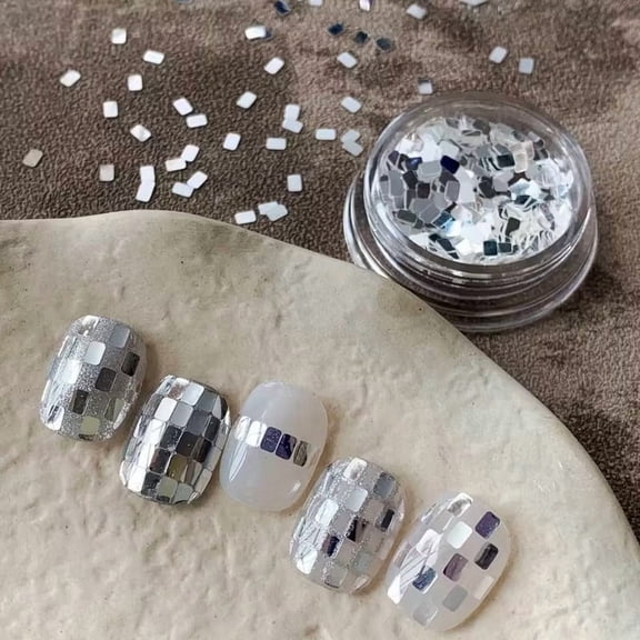 Minimalist Luxury Square Silvery Glitter Nail Art Stickers for Professional Salons & DIY Manicures