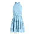 thumbnail image 4 of Gubotare Girl's Halter Neck Sleeveless Summer Dress Tie Waist A-line Sundress Mini Swing Pleated Dress for Girls (Light Blue,6-7 Years), 4 of 7