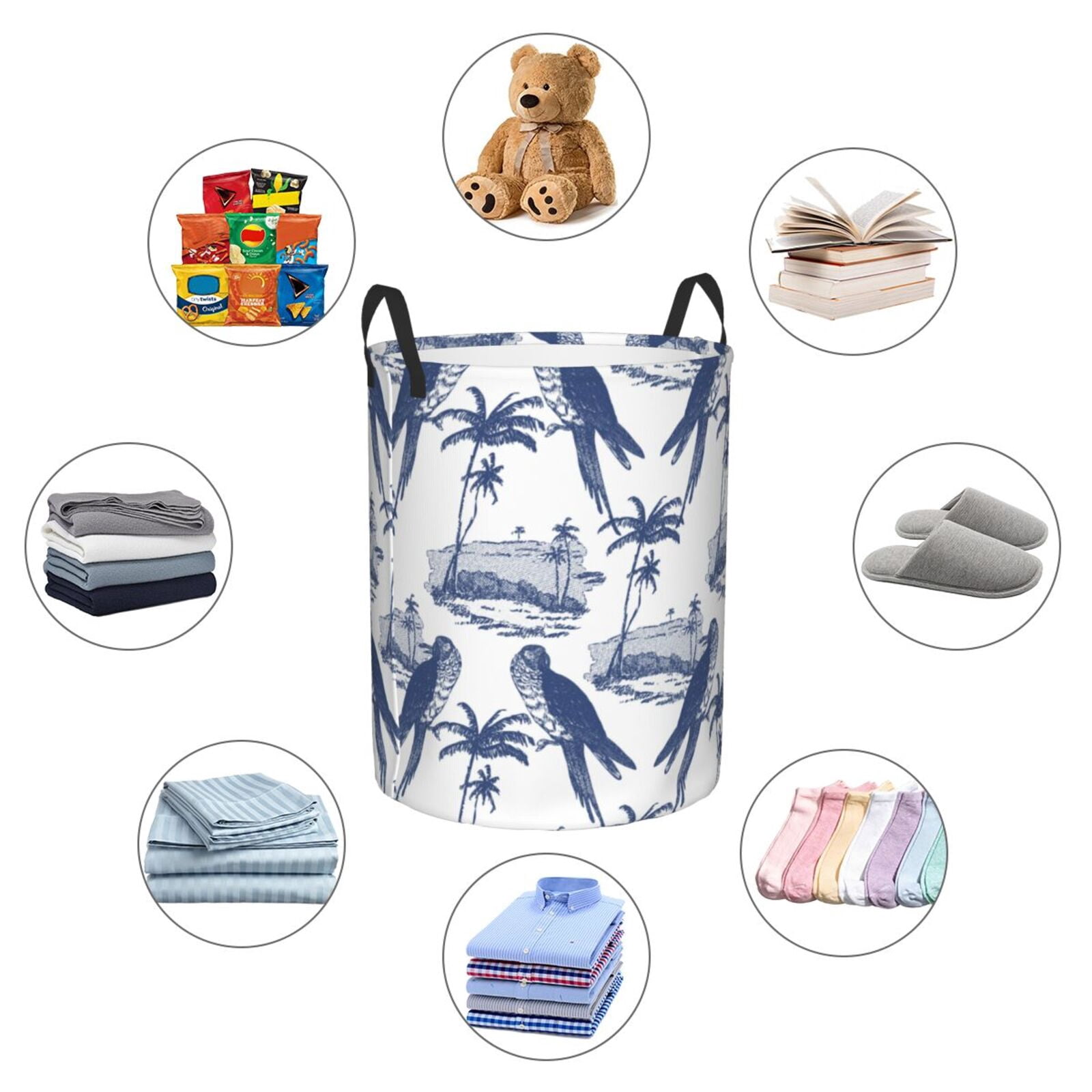 Large Laundry Basket with Handles - Sketch Parrot Palm Tree Kids Baby Dirty Clothes Laundry Hamper for Bedroom Aesthetic