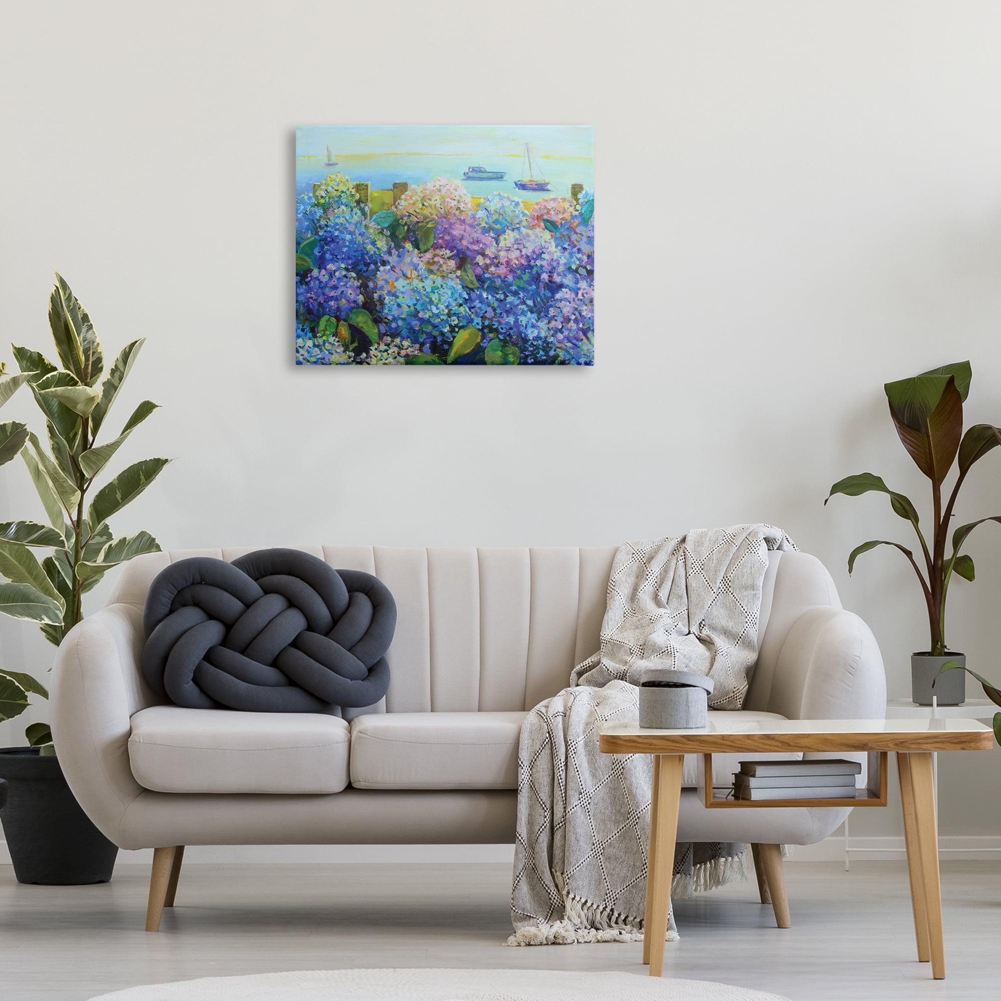 Stupell Industries Hydrangea By The Sea Landscape Painting Gallery Wrapped Canvas Art Print Wall Art, 30 x 24